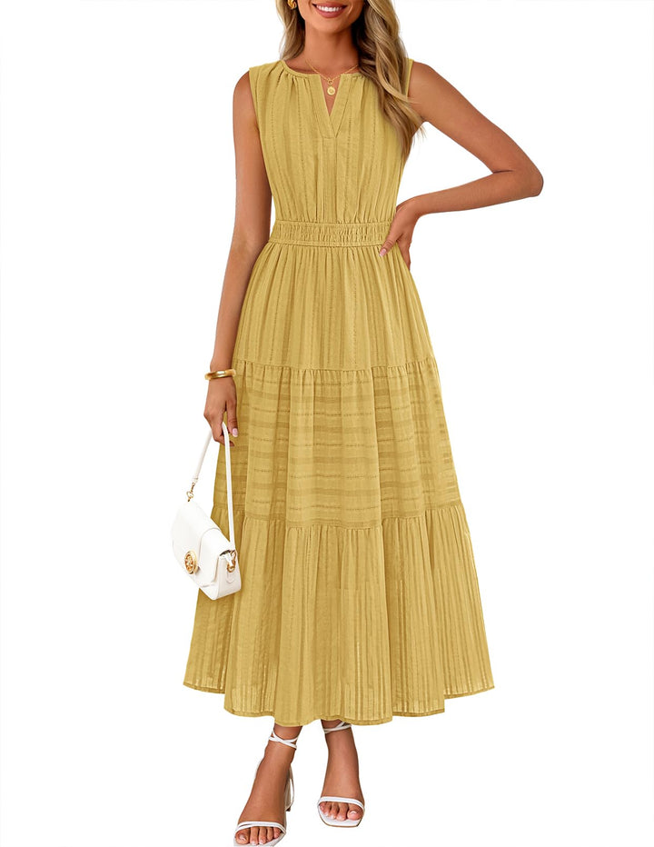 Camille Maxi-kjole for dame – Jacquardbomull, V-hals og A-linje boho med lommer