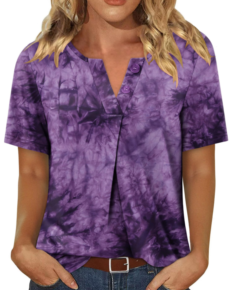Everly Túnica Mujer – Escote en V Henley, Mangas Cortas y Blusa Casual Suave