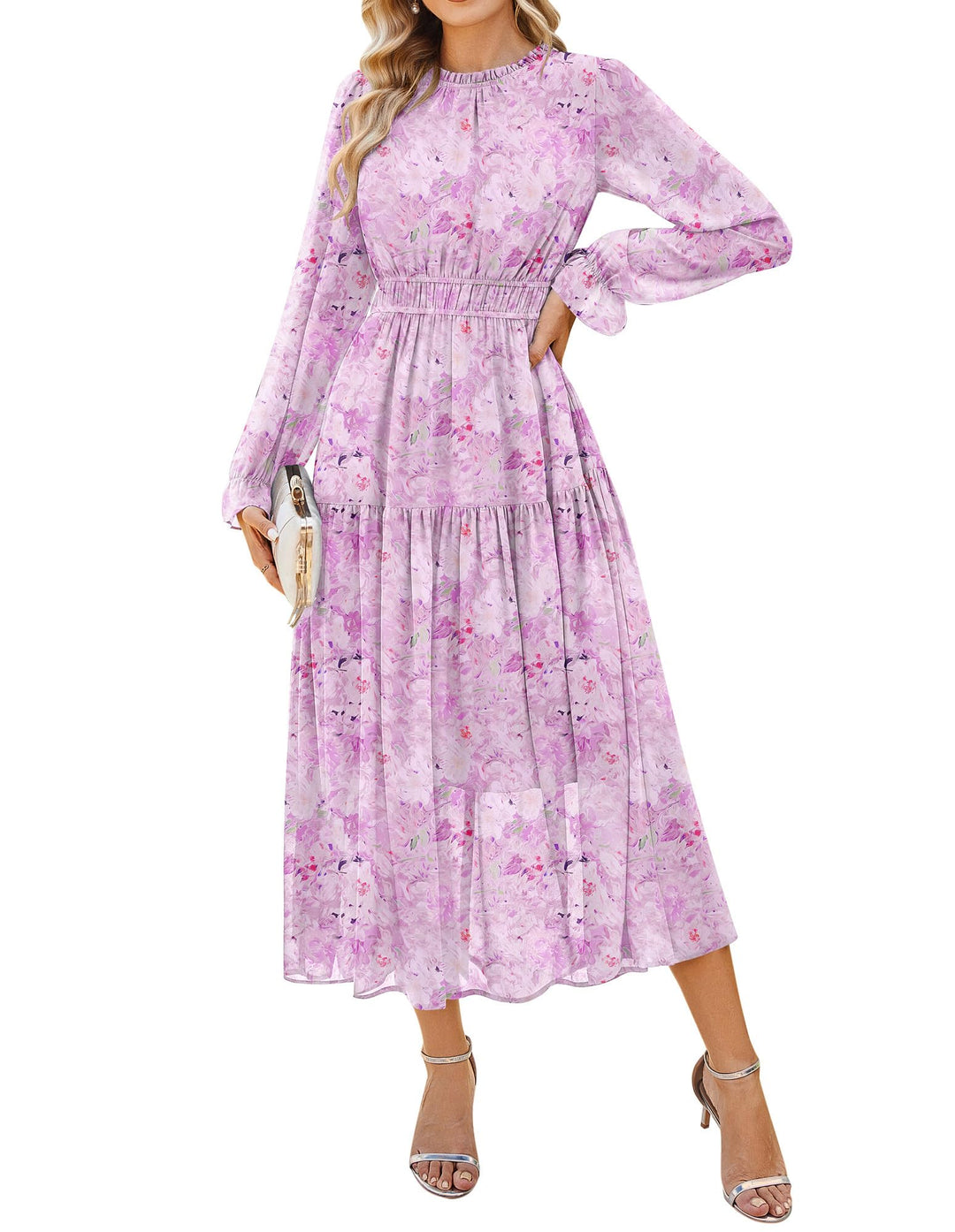 Briseis Rochie Maxi pentru Femei – Șifon Floral, Mâneci Lungi & Croială A-Line Elegantă