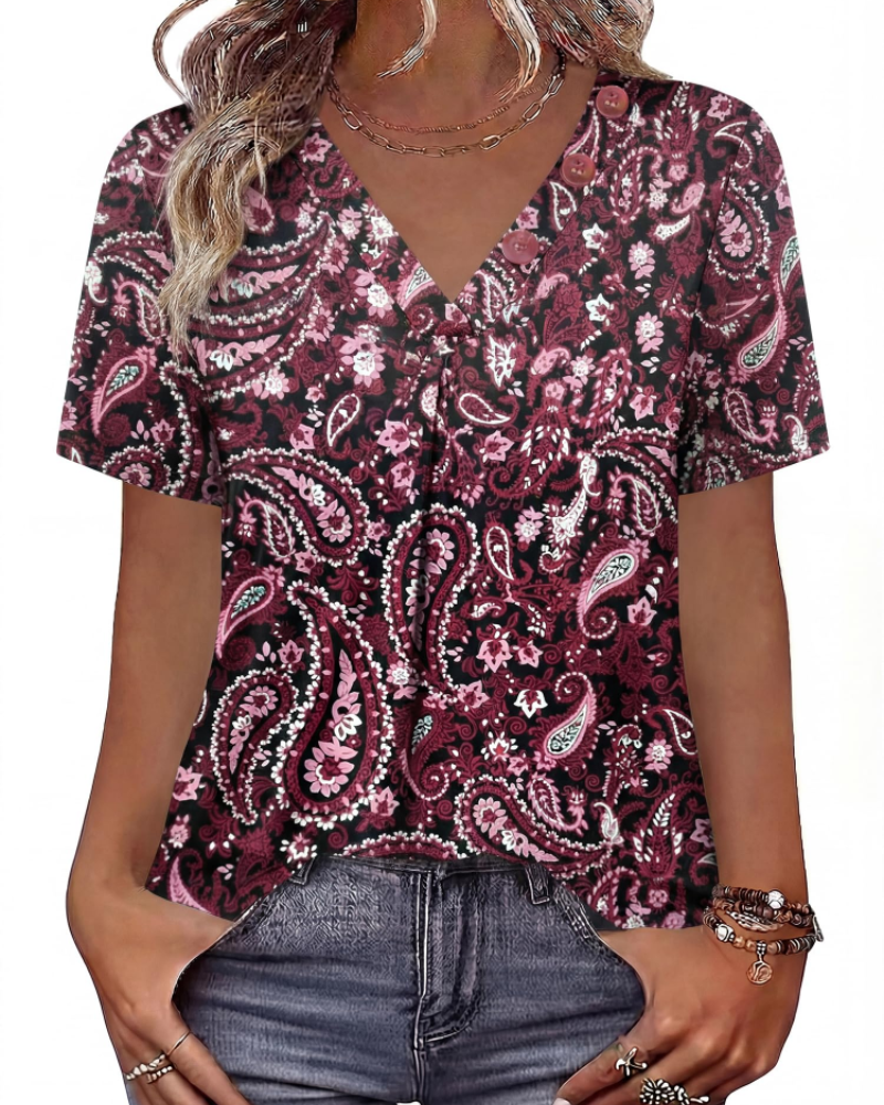 Everly Túnica Mujer – Escote en V Henley, Mangas Cortas y Blusa Casual Suave