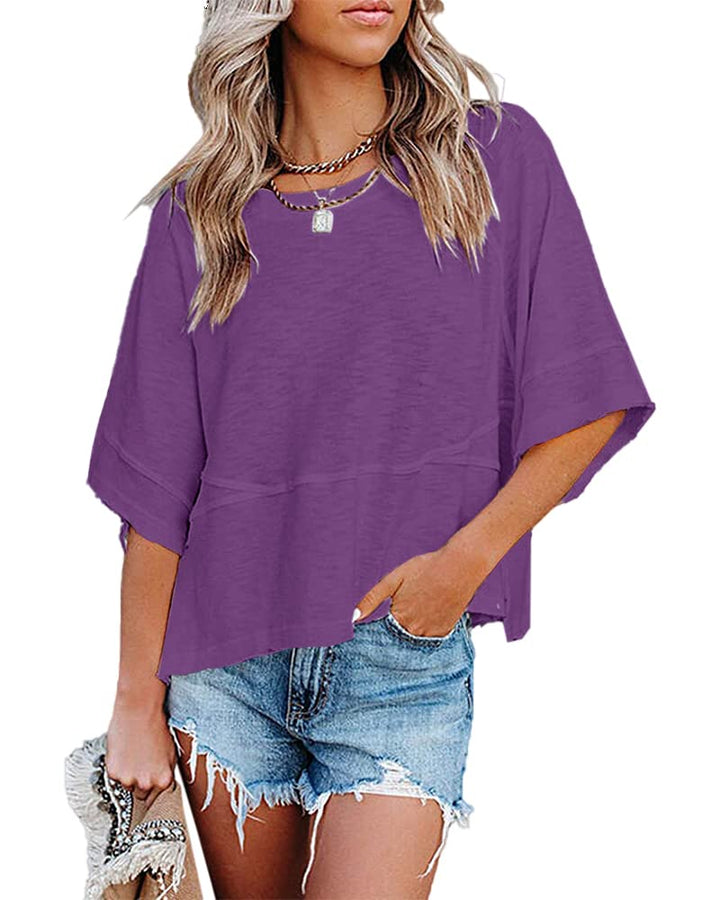 Quenny Top Donna – Camiseta Oversize, Mangas Murciélago y Blusa Casual de Cuello Redondo