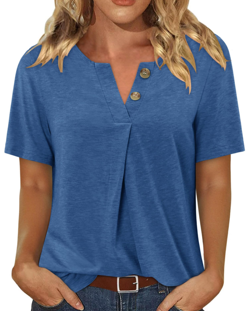 Everly Túnica Mujer – Escote en V Henley, Mangas Cortas y Blusa Casual Suave