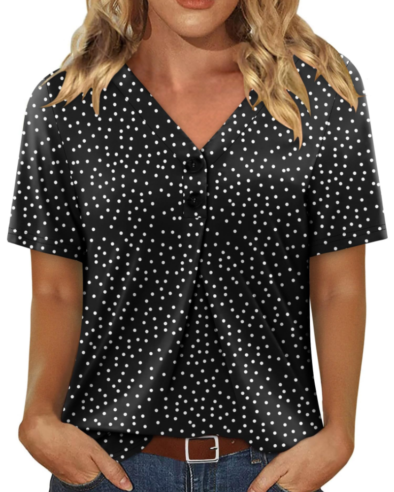 Everly Túnica Mujer – Escote en V Henley, Mangas Cortas y Blusa Casual Suave