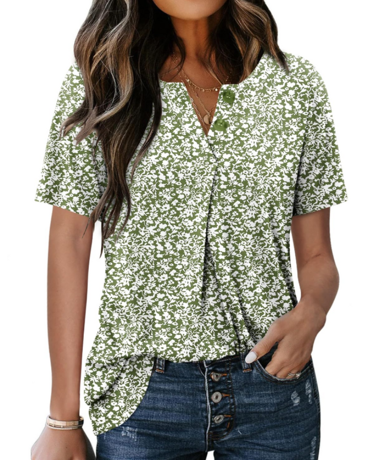 Everly Túnica Mujer – Escote en V Henley, Mangas Cortas y Blusa Casual Suave