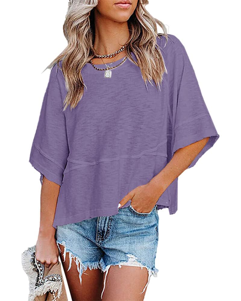 Quenny Top Donna – Camiseta Oversize, Mangas Murciélago y Blusa Casual de Cuello Redondo