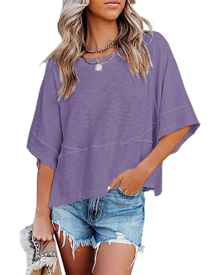 Quenny Top Donna – Camiseta Oversize, Mangas Murciélago y Blusa Casual de Cuello Redondo