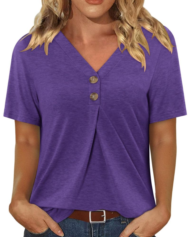 Everly Túnica Mujer – Escote en V Henley, Mangas Cortas y Blusa Casual Suave