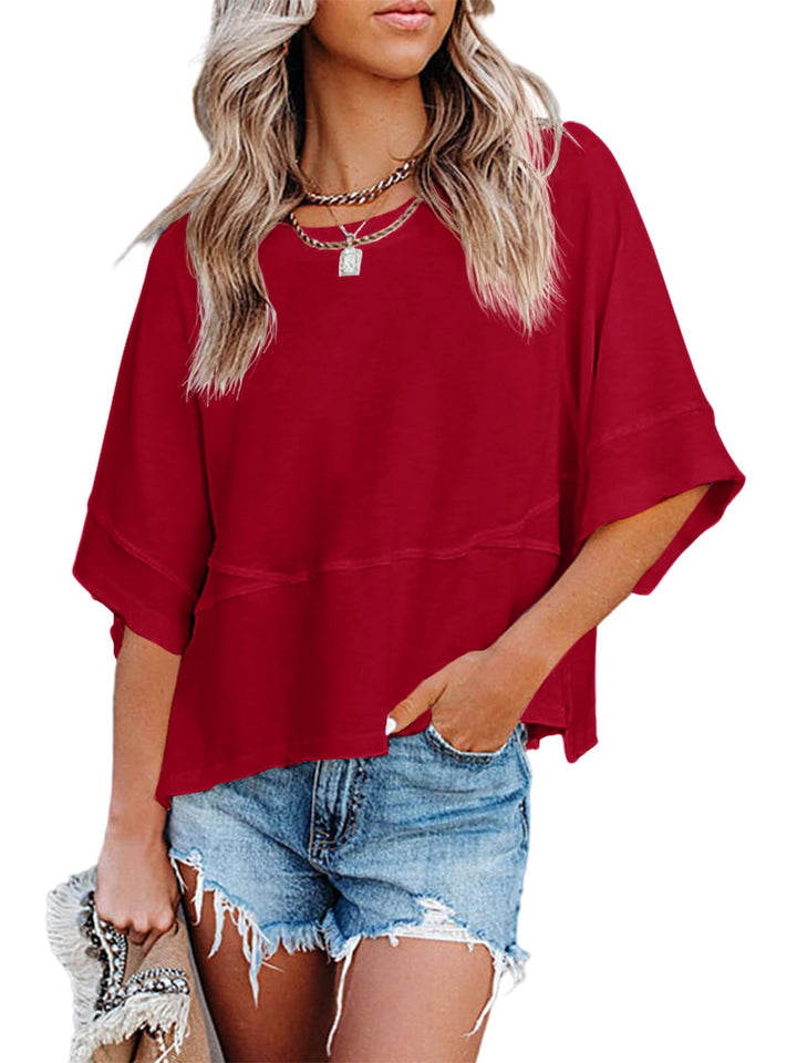 Quenny Top Donna – Camiseta Oversize, Mangas Murciélago y Blusa Casual de Cuello Redondo