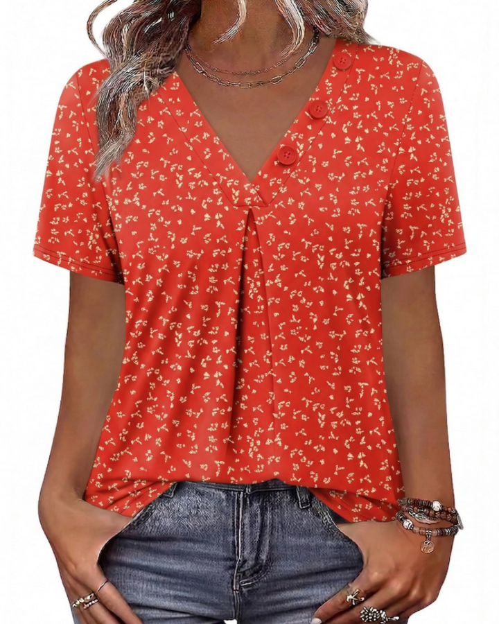 Everly Túnica Mujer – Escote en V Henley, Mangas Cortas y Blusa Casual Suave