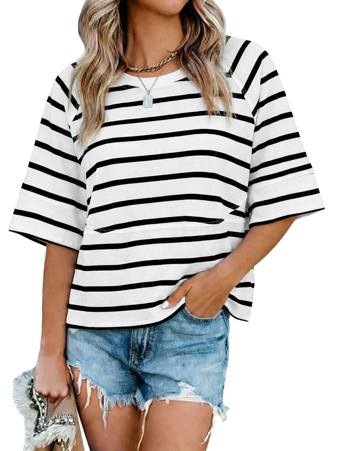 Quenny Top Donna – Camiseta Oversize, Mangas Murciélago y Blusa Casual de Cuello Redondo