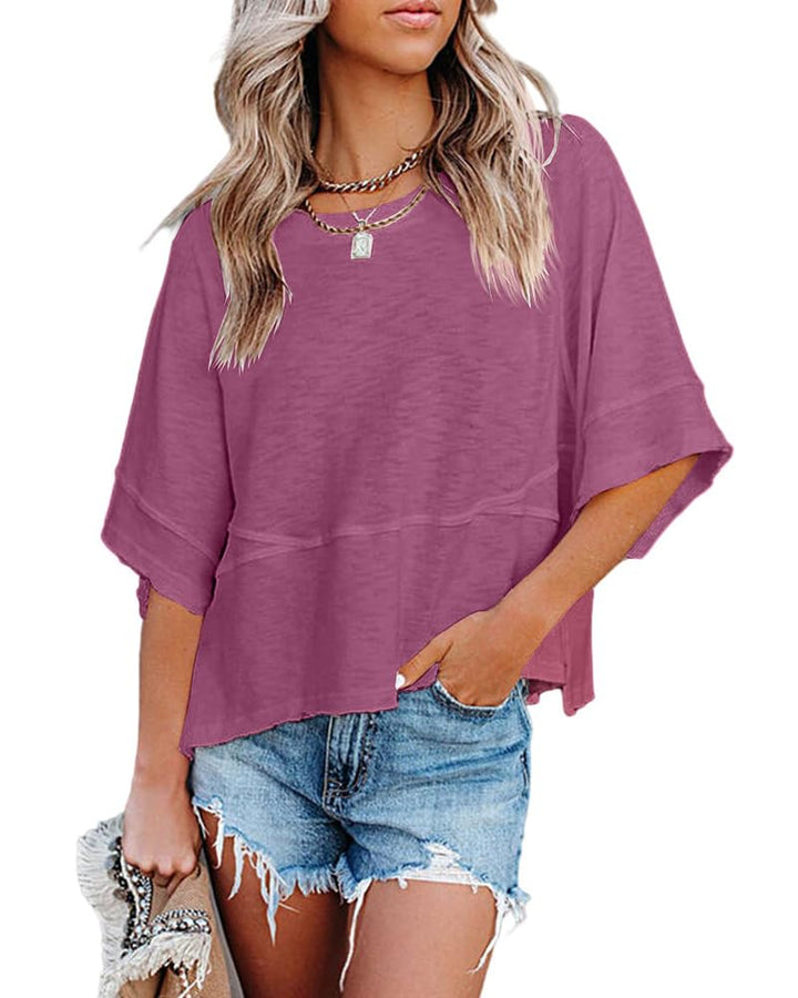 Quenny Top Donna – Camiseta Oversize, Mangas Murciélago y Blusa Casual de Cuello Redondo