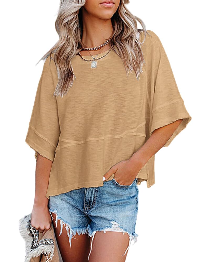 Quenny Top Donna – Camiseta Oversize, Mangas Murciélago y Blusa Casual de Cuello Redondo