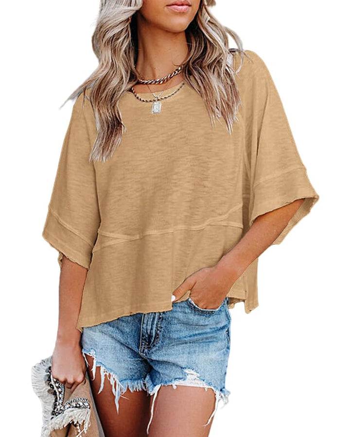 Quenny Top Donna – Camiseta Oversize, Mangas Murciélago y Blusa Casual de Cuello Redondo