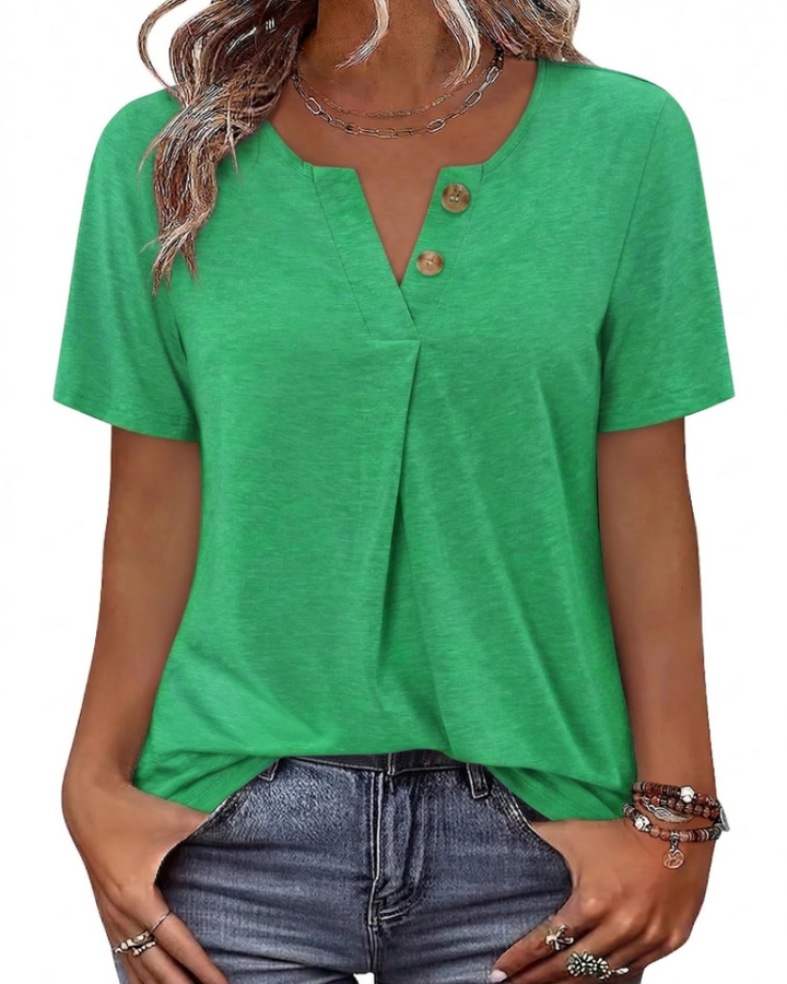 Everly Túnica Mujer – Escote en V Henley, Mangas Cortas y Blusa Casual Suave