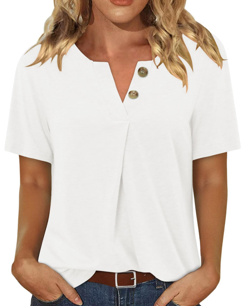 Everly Túnica Mujer – Escote en V Henley, Mangas Cortas y Blusa Casual Suave
