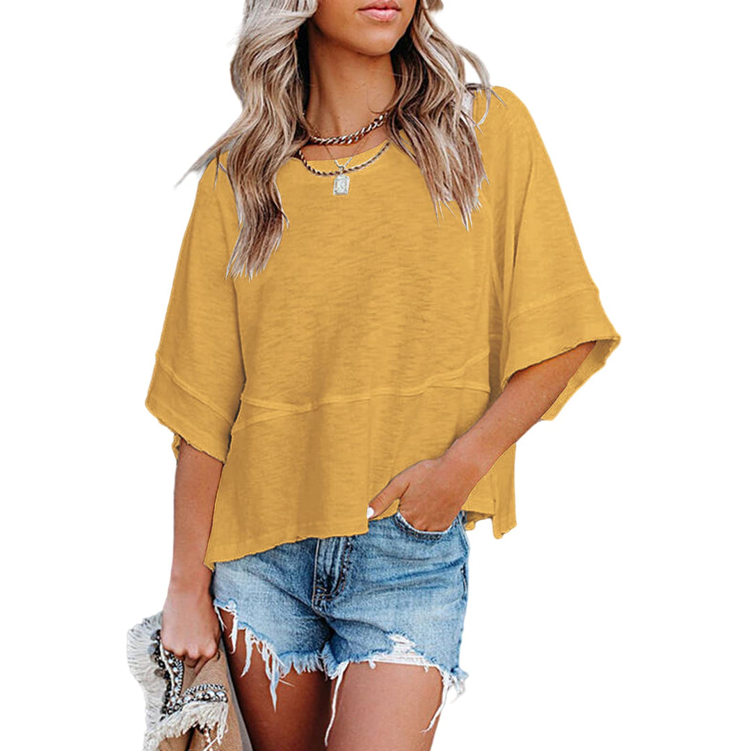 Quenny Top Donna – Camiseta Oversize, Mangas Murciélago y Blusa Casual de Cuello Redondo