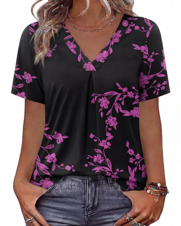 Everly Túnica Mujer – Escote en V Henley, Mangas Cortas y Blusa Casual Suave