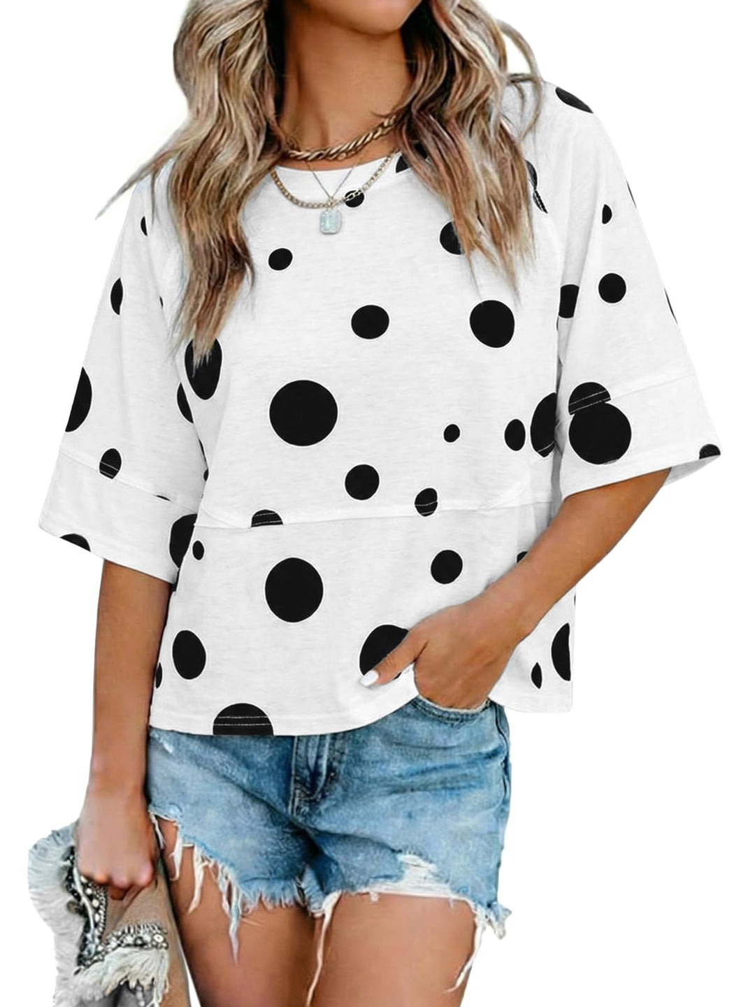 Quenny Top Donna – Camiseta Oversize, Mangas Murciélago y Blusa Casual de Cuello Redondo