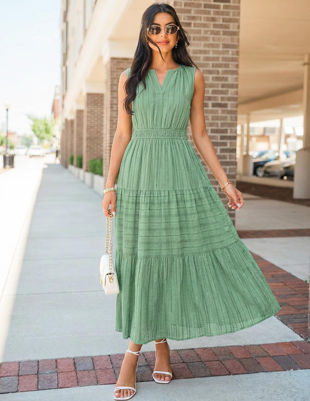 Camille Maxi-kjole for dame – Jacquardbomull, V-hals og A-linje boho med lommer