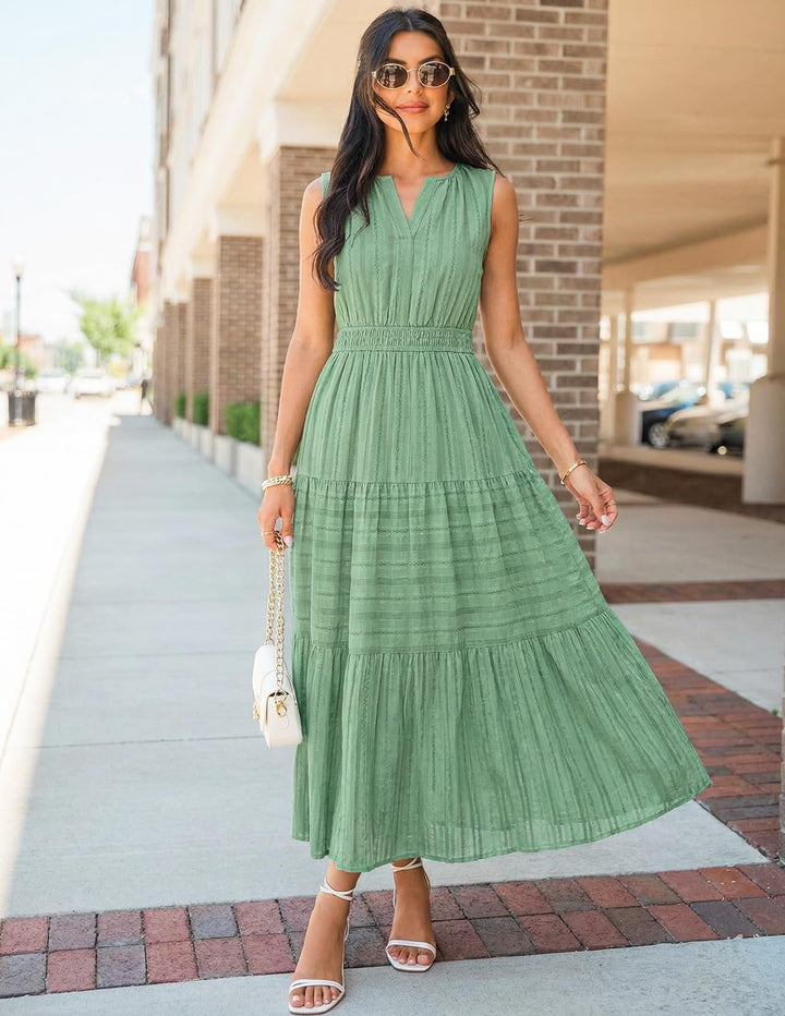 Camille Maxi-kjole for dame – Jacquardbomull, V-hals og A-linje boho med lommer