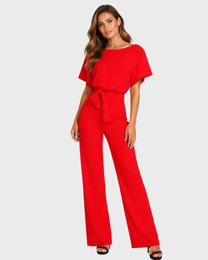 Gisela Tuta Donna Elegante Pantalon Larg – Salopetă cu Centură și Umeri Descoperiți