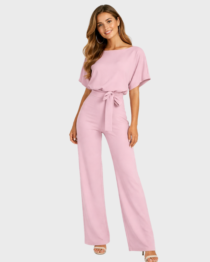 Gisela Tuta Donna Elegante Pantalon Larg – Salopetă cu Centură și Umeri Descoperiți