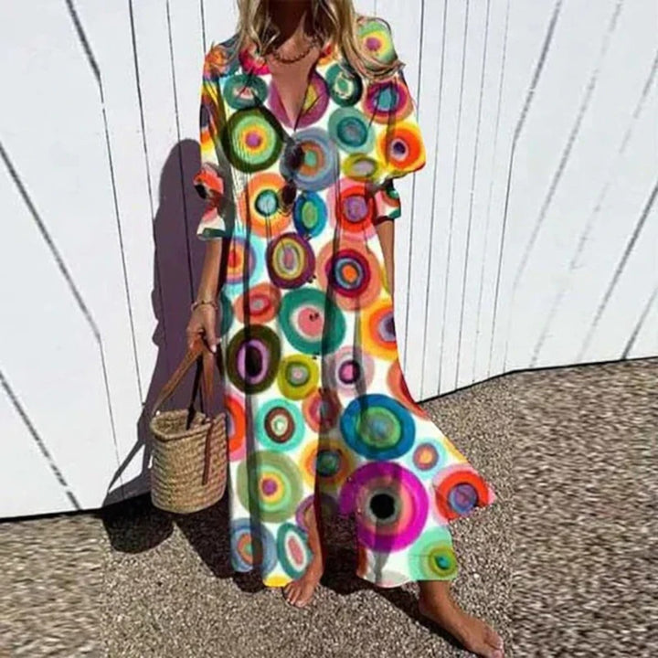 Amandine | Boho-Kleid mit V-Ausschnitt für Damen | Maxikleid