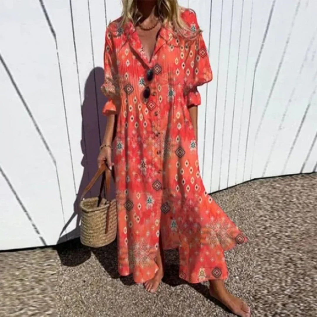 Amandine | Boho-Kleid mit V-Ausschnitt für Damen | Maxikleid
