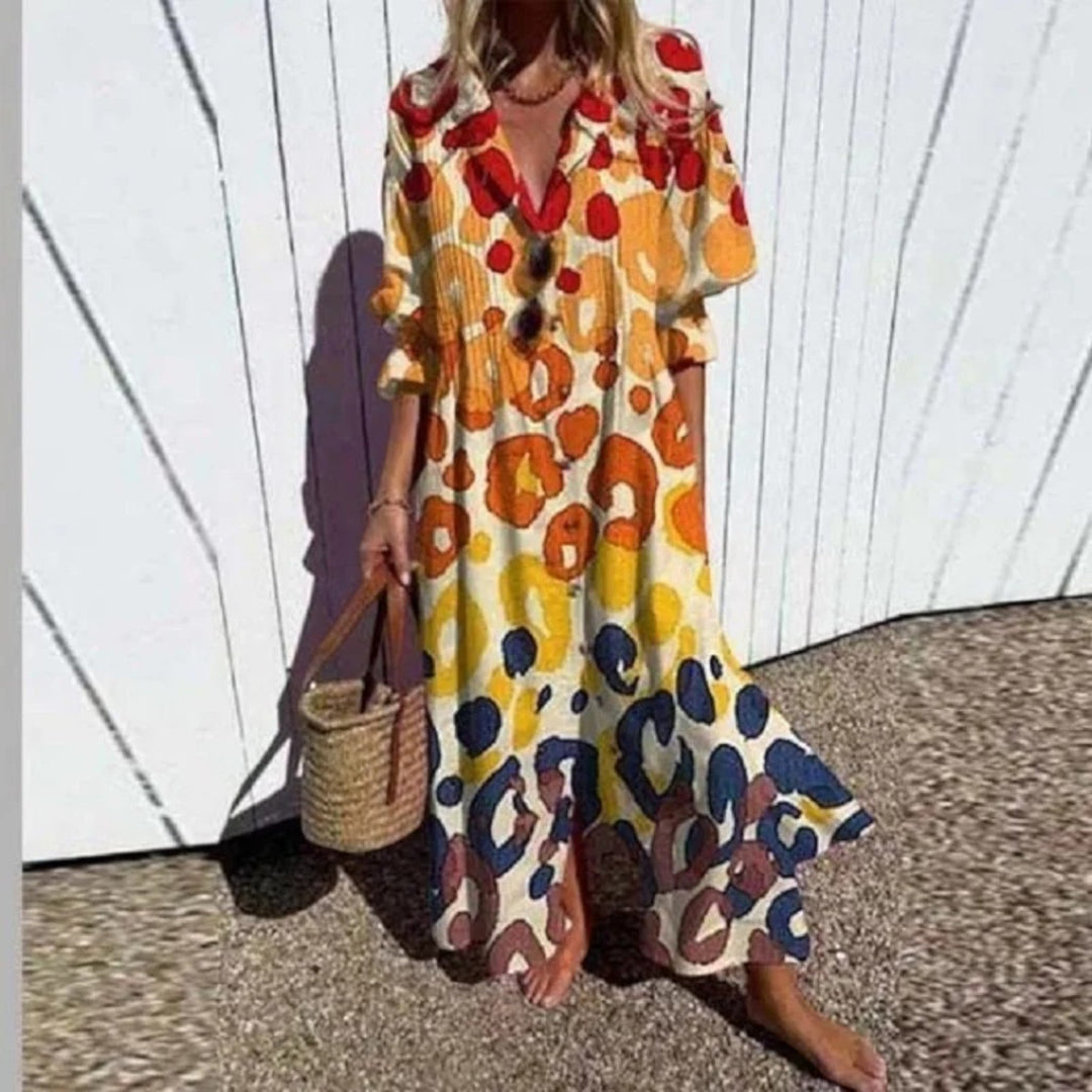 Amandine | Boho-Kleid mit V-Ausschnitt für Damen | Maxikleid