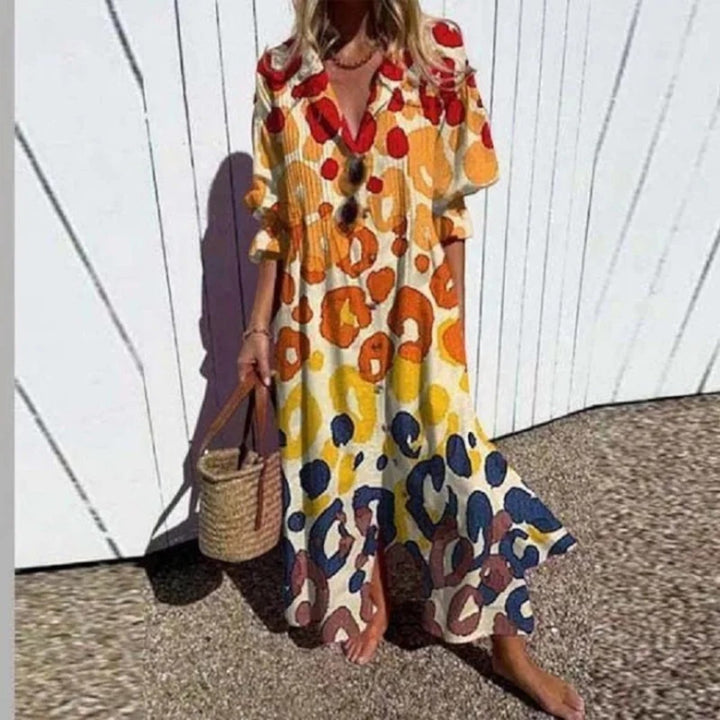 Amandine | Boho-Kleid mit V-Ausschnitt für Damen | Maxikleid
