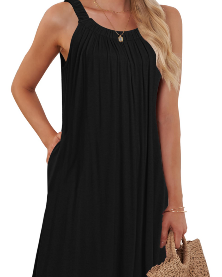 Sherine Vestido de Verano para Mujer – Halter, Sin Mangas y Mini Vestido con Bolsillos