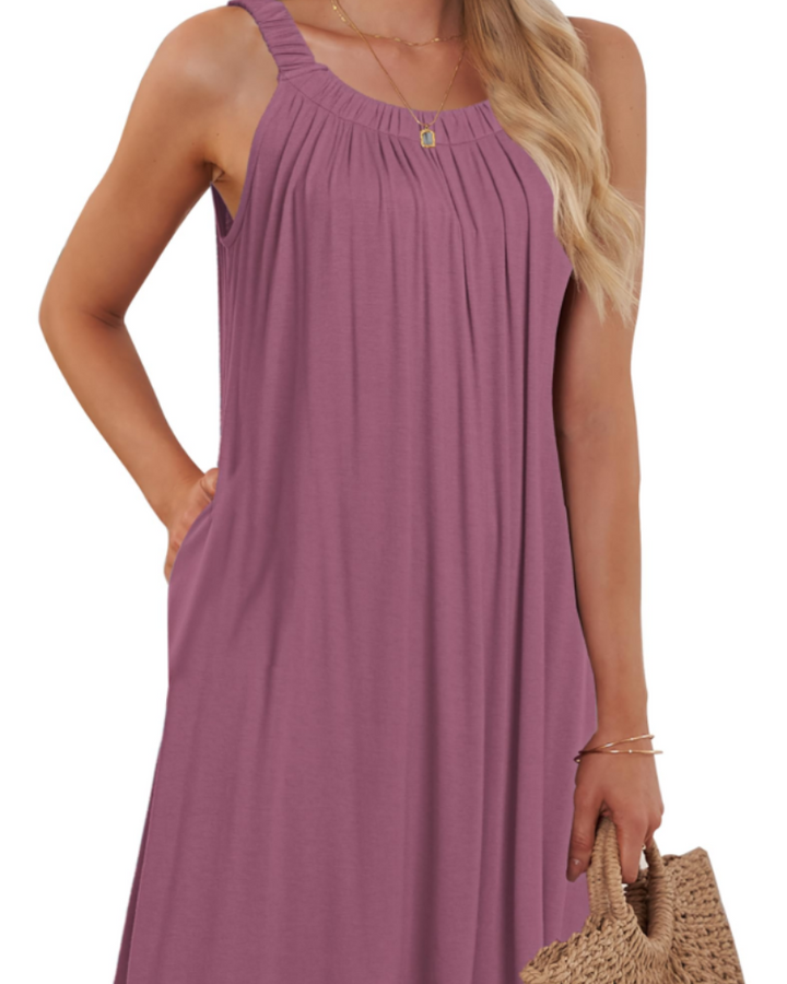 Sherine Vestido de Verano para Mujer – Halter, Sin Mangas y Mini Vestido con Bolsillos