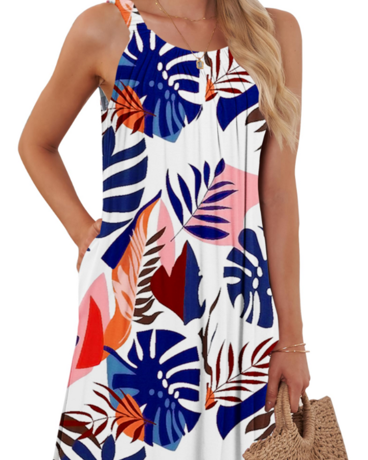 Sherine Vestido de Verano para Mujer – Halter, Sin Mangas y Mini Vestido con Bolsillos