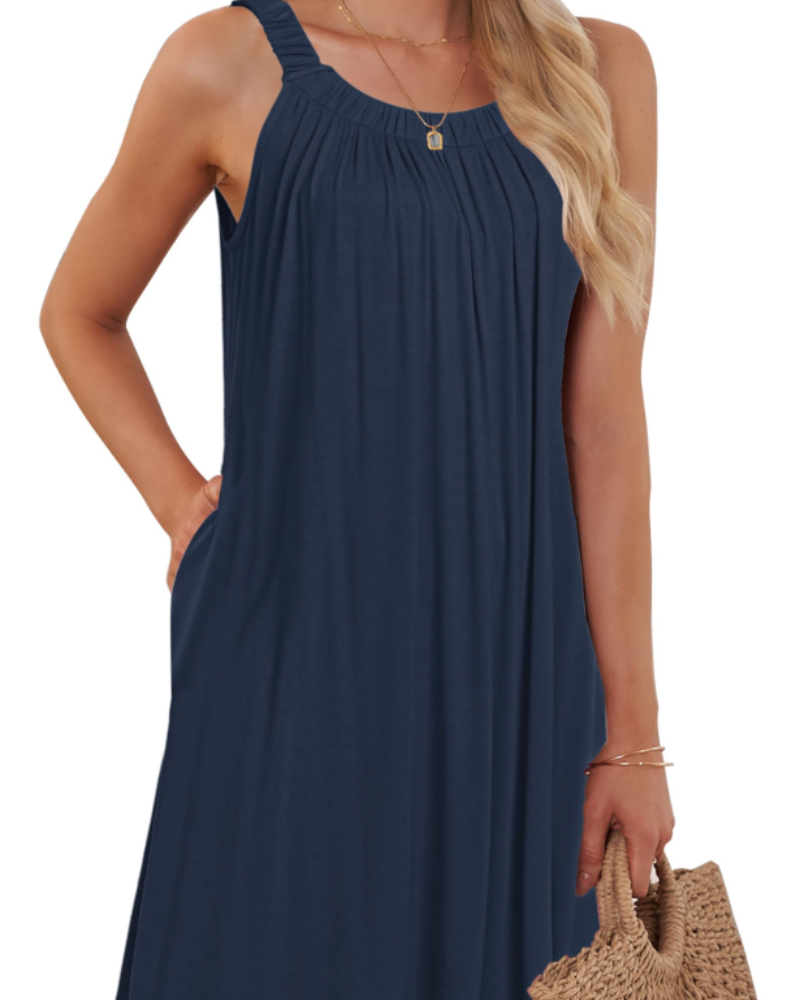Sherine Vestido de Verano para Mujer – Halter, Sin Mangas y Mini Vestido con Bolsillos