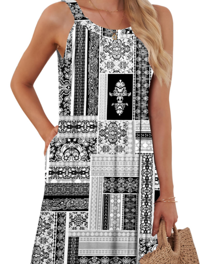 Sherine Vestido de Verano para Mujer – Halter, Sin Mangas y Mini Vestido con Bolsillos