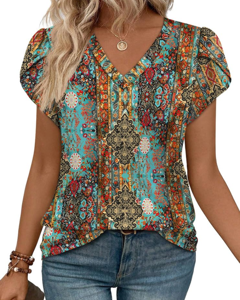 Skylar Damenbluse Elegant – V-Ausschnitt, Flügelärmel mit Spitze & Lässiges Chic-Top