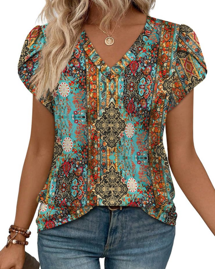 Skylar Damenbluse Elegant – V-Ausschnitt, Flügelärmel mit Spitze & Lässiges Chic-Top
