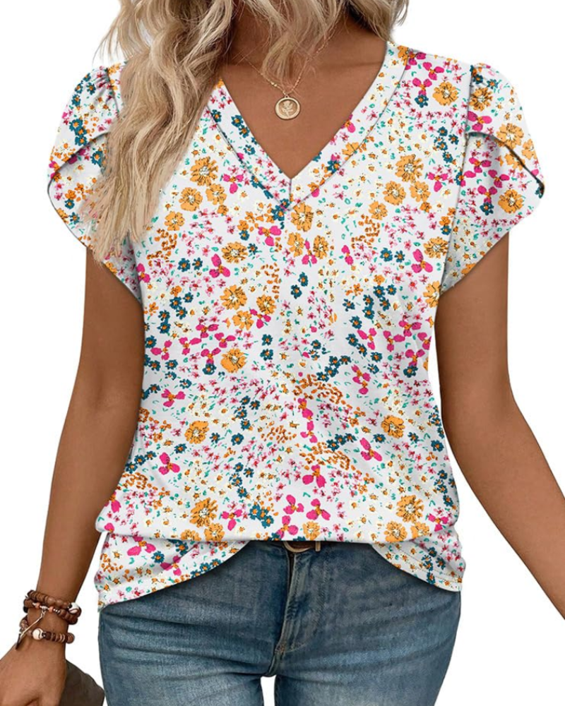 Skylar Damenbluse Elegant – V-Ausschnitt, Flügelärmel mit Spitze & Lässiges Chic-Top
