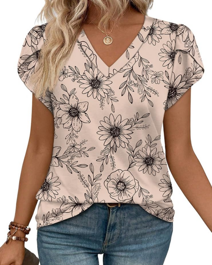 Skylar Damenbluse Elegant – V-Ausschnitt, Flügelärmel mit Spitze & Lässiges Chic-Top