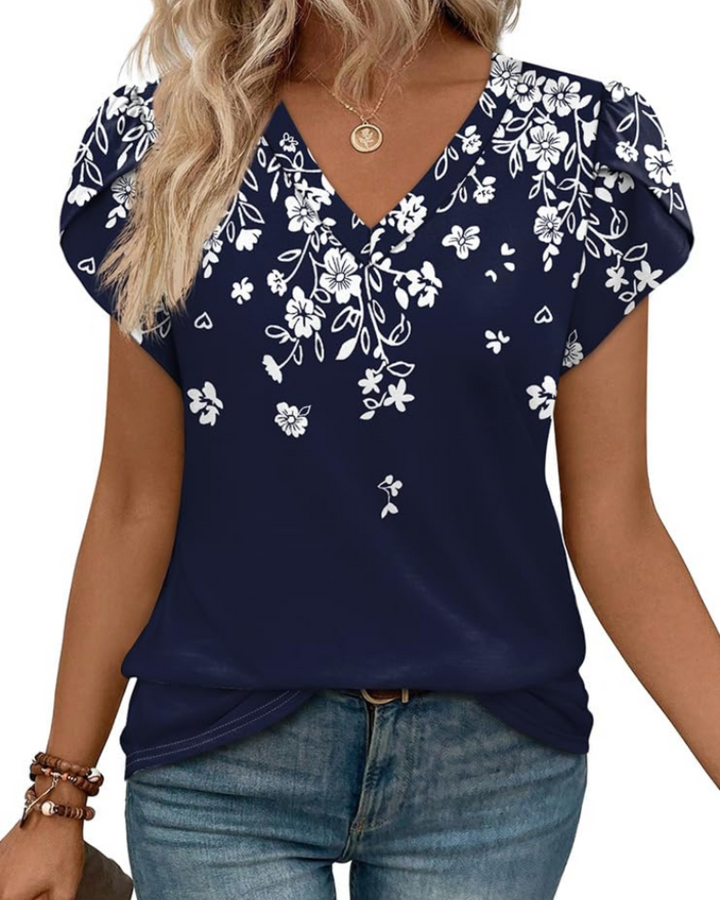 Skylar Damenbluse Elegant – V-Ausschnitt, Flügelärmel mit Spitze & Lässiges Chic-Top