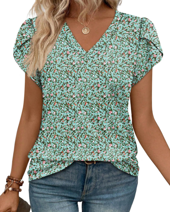 Skylar Damenbluse Elegant – V-Ausschnitt, Flügelärmel mit Spitze & Lässiges Chic-Top