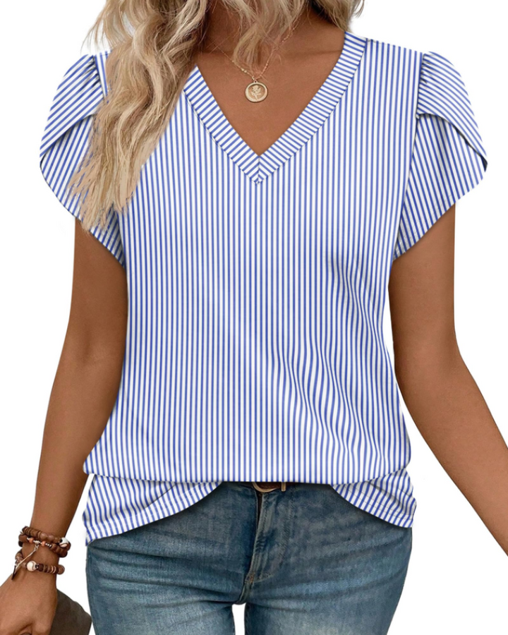 Skylar Damenbluse Elegant – V-Ausschnitt, Flügelärmel mit Spitze & Lässiges Chic-Top