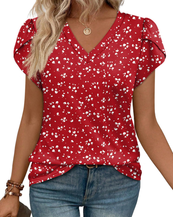 Skylar Damenbluse Elegant – V-Ausschnitt, Flügelärmel mit Spitze & Lässiges Chic-Top