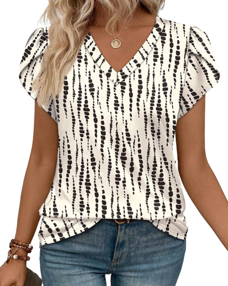 Skylar Damenbluse Elegant – V-Ausschnitt, Flügelärmel mit Spitze & Lässiges Chic-Top