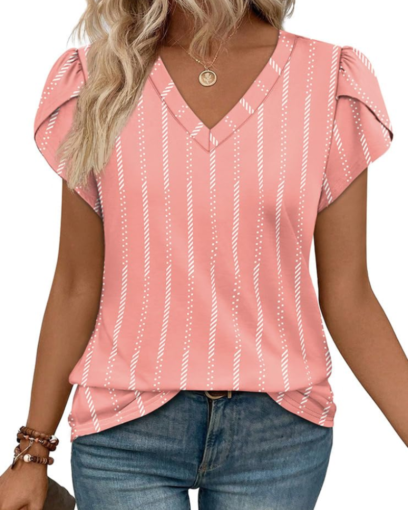 Skylar Damenbluse Elegant – V-Ausschnitt, Flügelärmel mit Spitze & Lässiges Chic-Top