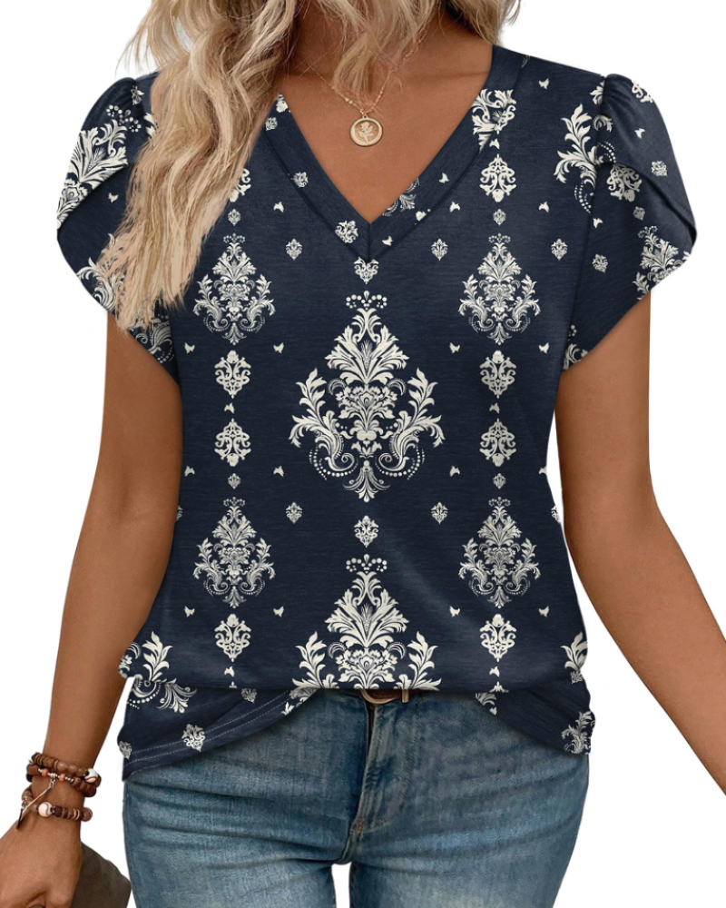 Skylar Damenbluse Elegant – V-Ausschnitt, Flügelärmel mit Spitze & Lässiges Chic-Top