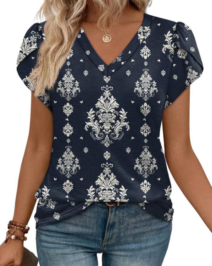 Skylar Damenbluse Elegant – V-Ausschnitt, Flügelärmel mit Spitze & Lässiges Chic-Top
