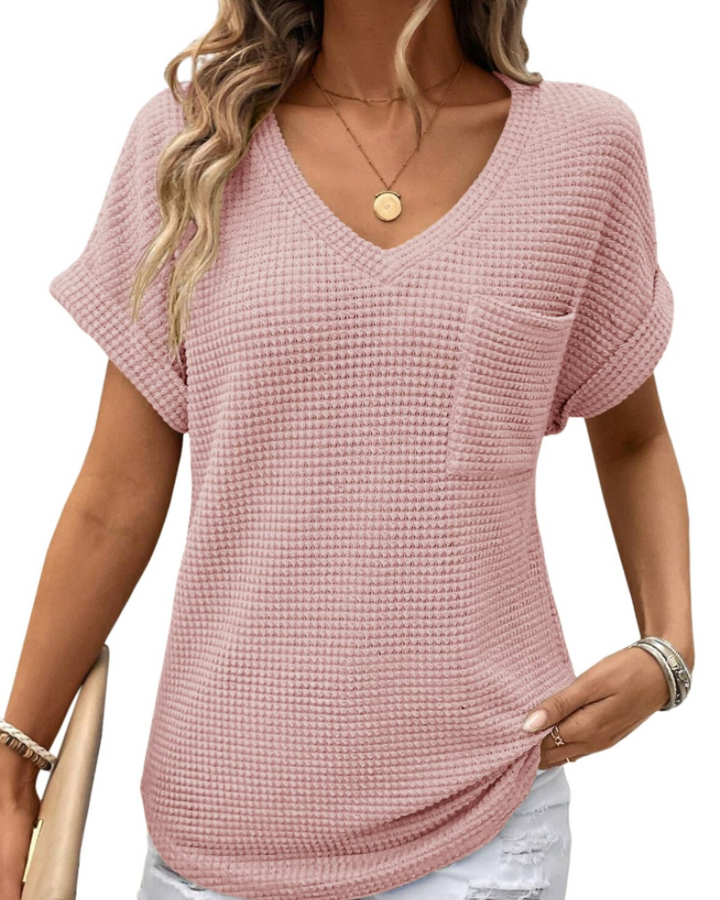 Top Solene Donna – Suéter de Punto Waffle, Escote en V y Camiseta Casual de Corte Holgado