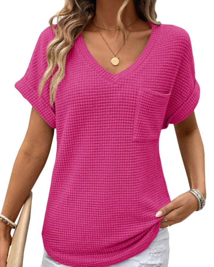 Top Solene Donna – Suéter de Punto Waffle, Escote en V y Camiseta Casual de Corte Holgado