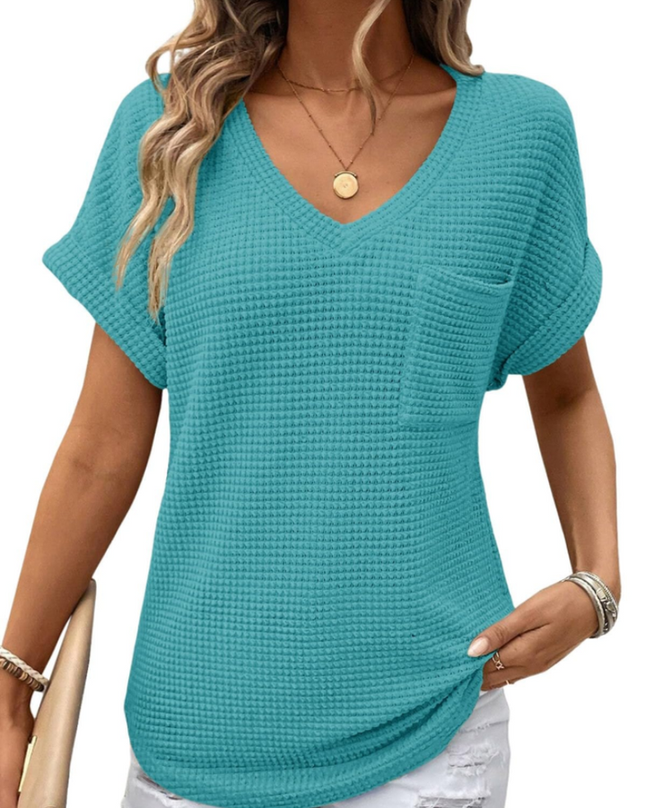 Top Solene Donna – Suéter de Punto Waffle, Escote en V y Camiseta Casual de Corte Holgado